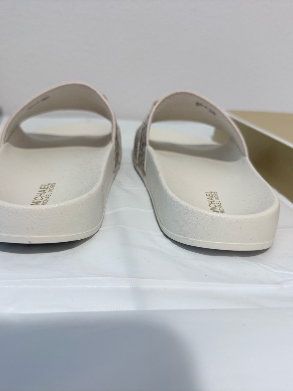 MICHAEL Michael Kors Vanilla Logo Slide Sandal with Gold Accent - Picture 3 of 5